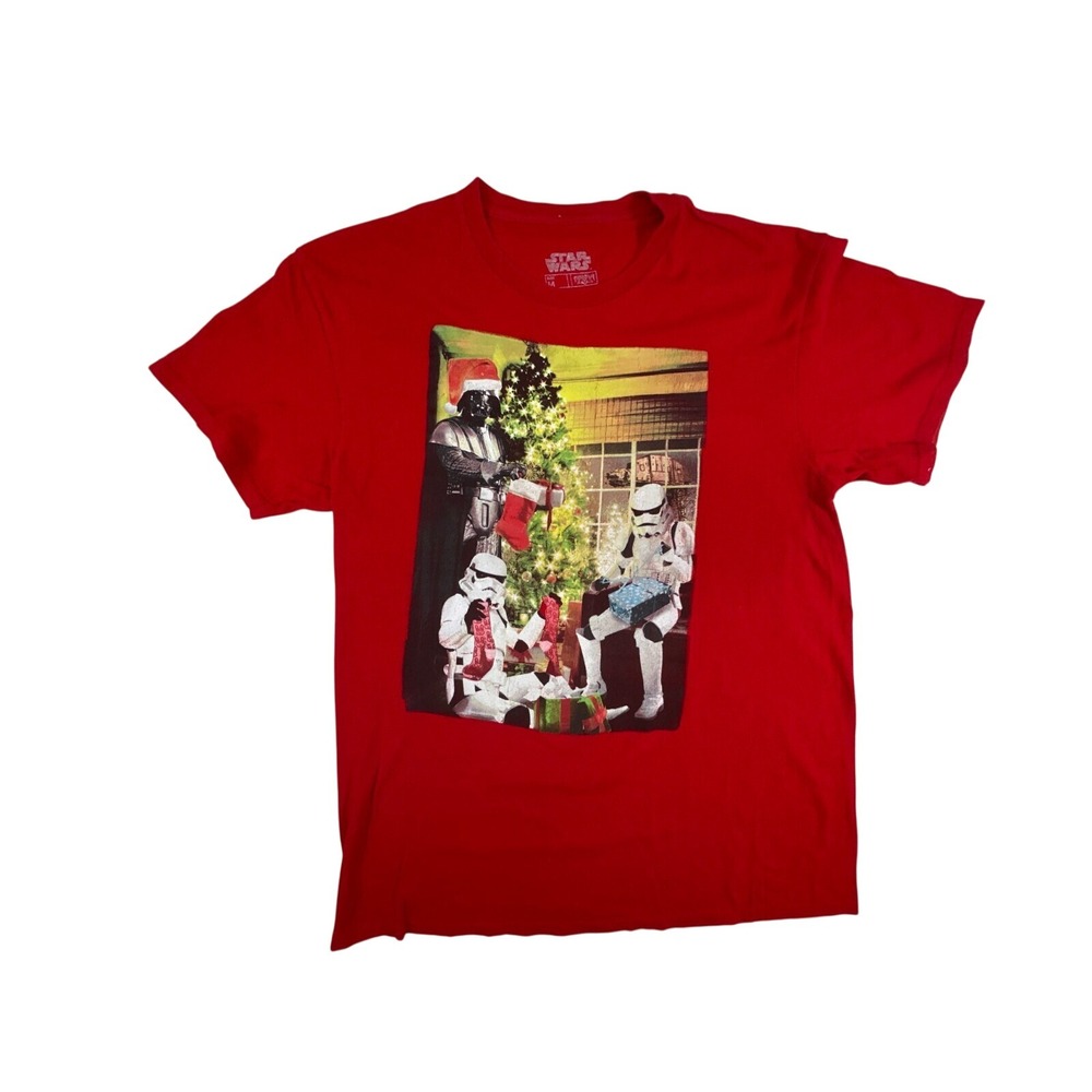 Star Wars Mens Christmas Darth Vader Stormtrooper Graphic T-Shirt Red Size M